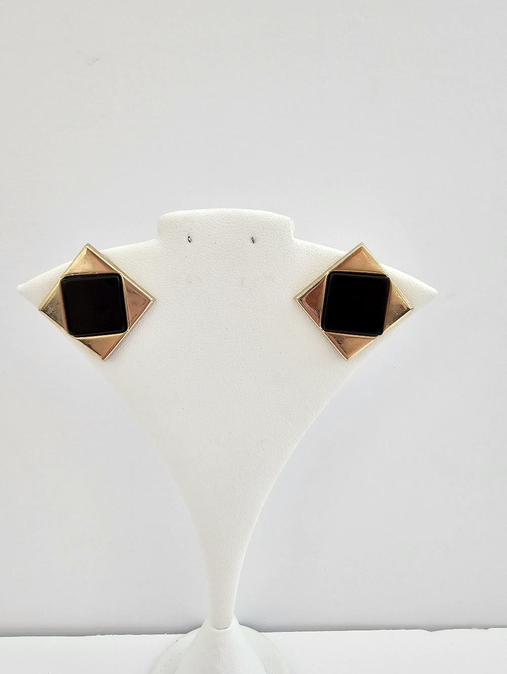 Vintage 1980s Geometric Statement Studs - Black & Gold Architectural Earrings